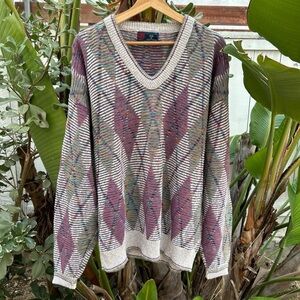 Vintage 90s Isle of Cotton Knit Sweater USA XL Multicolor 25.5x27